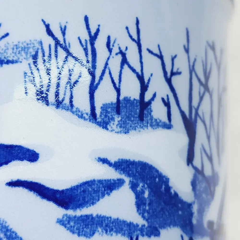 Vintage Japan Otagiri Mug Blue Cabin Scene Stoneware Rustic Coffee Mug